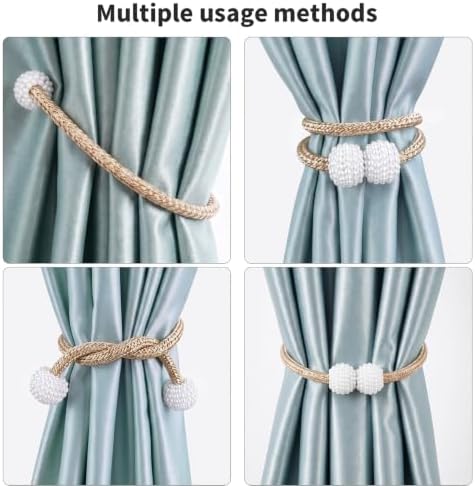 6 Pack Grey Magnetic Curtain Tiebacks with Decorative Pearl, 18.9 inch Curtain Holdbacks for Drapes, Strong Magnet Curtain Holders for Window Treatments, Home and Office Decor - Image 3