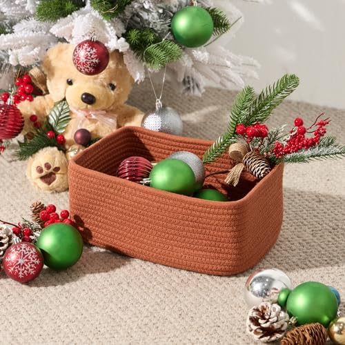 MiniArk Small Storage Baskets for Organizing | Closet Organizer Bins | Shelf Toy Basket | Woven Rope Baskets | Cube Decorative Box | Shallow Basket | 11.5x7.5x4.7” | 3 Packs Oxide Red - Image 4