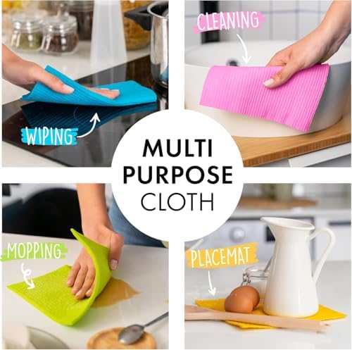 SUPERSCANDI 10 Pack Swedish Dishcloths for Kitchen - 100% Biodegradable & Compostable | Reusable Paper Towels Washable, Food-Safe & Without Plastic - Dish Rags Suitable for Any Surface | Multicolor - Image 3