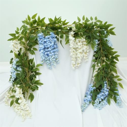 4 Pcs Two-Tone Flower Vine Artificial Wisteria Garland Silk Faux Hanging - Image 4