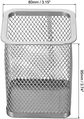 PATIKIL Mesh Pen Holder, 2 Pack Pencil Holder Pencil Basket Pen Cup Locker Organizer Square Makeup Brush Holder for Desk Accessories, Silver - Image 2