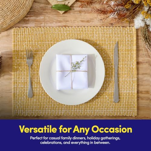 Sweet Home Collection 100% Cotton Placemats for Dining Room Rectangle Two Tone Woven Fabric 13" x 19" Soft Durable Table Mat Set, Set of 6, Gold - Image 5