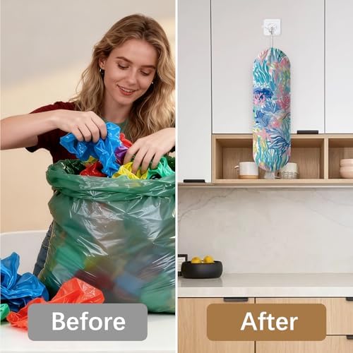 Plastic Bag Holder Dispenser, Plants Plastic Grocery Bag Organizer & Wall Mount Paper Trash Bag Saver Storage for Kitchen Home Pantry Decor, Shopping Bags Storage Dispenser - Image 6