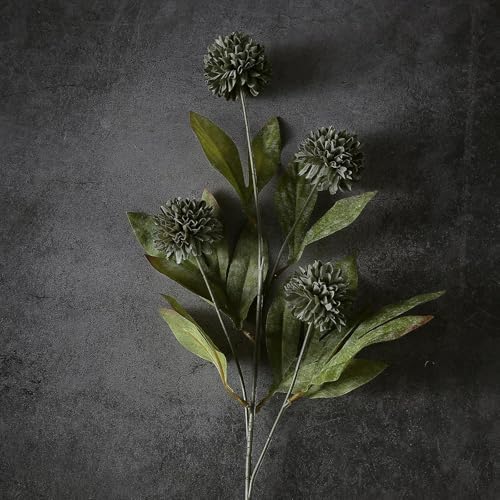 12 Pcs 27"Artificial Pompon Mum Silk Flower Stems for Vase (Dark Gray) - Image 2