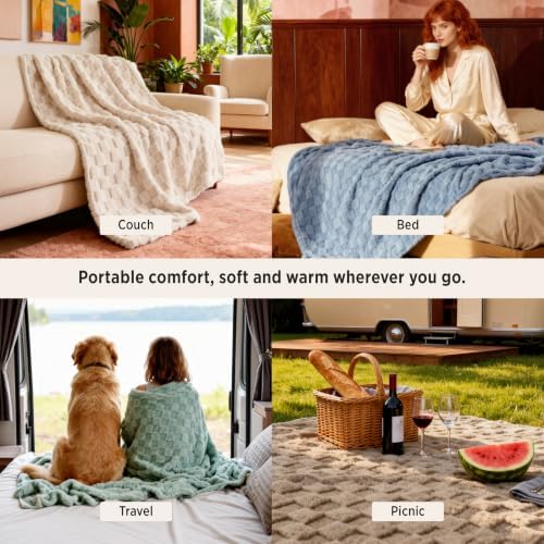 Bedsure Checkered Soft Cozy Fall Throw Blanket for Couch, Brown,50"×60" - Image 4