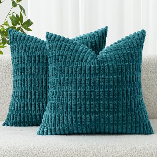 MIULEE Corduroy Decorative Throw Pillow Covers 18x18 Teal Pack of 2 by MIULEE