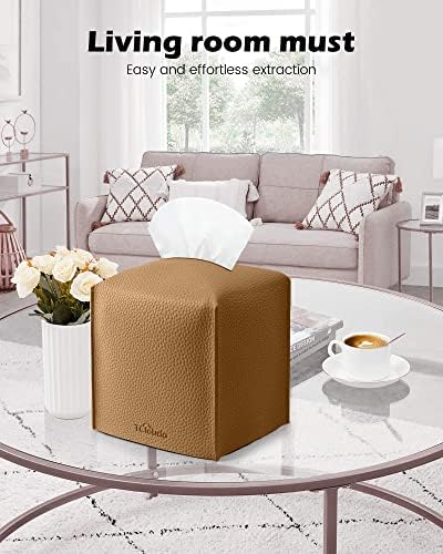 Tissue Box Cover for PU Leather, Modern Simple Solid Color Holder Square Tissue Bag, Ideal for Bathrooms,Office,Car,Nightstand,Outdoor Tent,Dining Table,5"X5"X5", Single Bronze - Image 3
