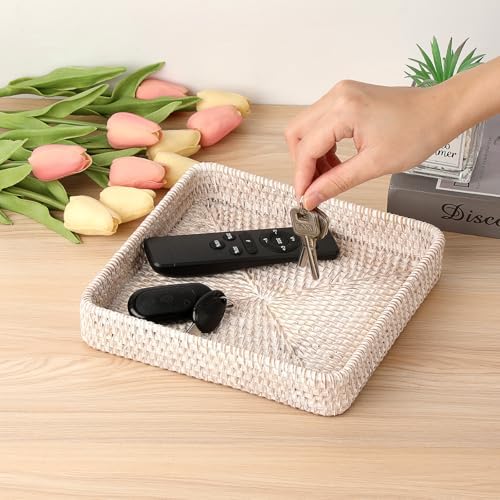 Hipiwe Rattan Key Basket Tray for Entryway Handwoven Wicker Fruit Bowl - Image 6