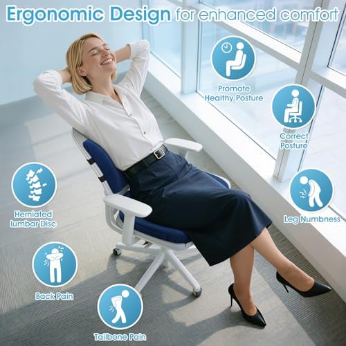 CushZone X-Large Seat Cushion and Lumbar Support Pillow for Office, Blue - Image 2