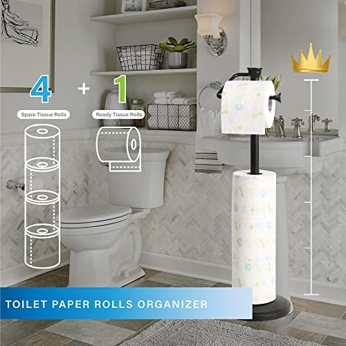 ZCCZ - Free Standing Toilet Paper Holder Stand with Reserve, Bathroom Tissue Dispenser Storage for 5 Mega Rolls, Black Toilet Paper Roll Organizer for Modern Bathrooms - Image 6
