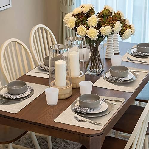 Maxpearl Faux Leather Placemats Set of 6, Easy to Clean, Beige - Image 2
