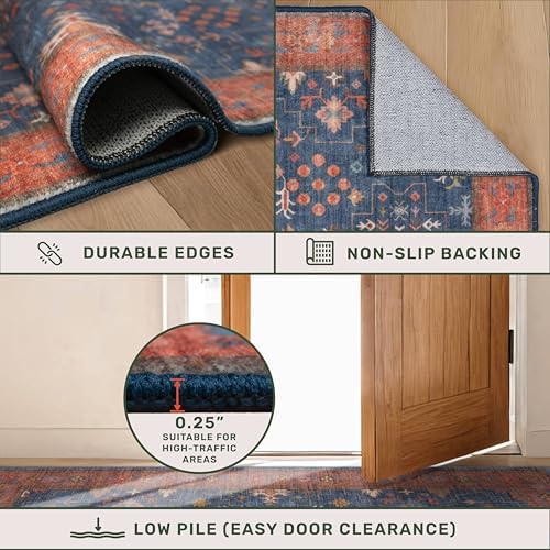 Washable 8 ft Long Runner for Kitchen Floor - Navy Blue Hallway Runner Rug, Pet Friendly Waterproof Non Slip with Rubber Backing, Stain Resistant Laundry Room Rug (2'6"x8' Navy Blue & Terracotta) - Image 5