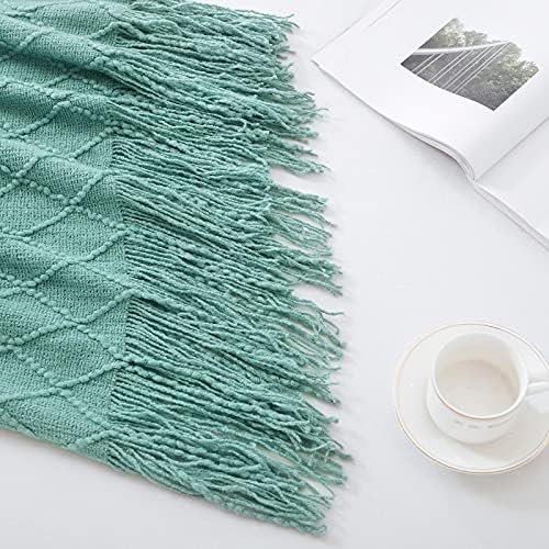 BOURINA Dark Cyan Throw Blanket 50x60 Inch Knitted Soft Throw Sofa Blanket - Image 3