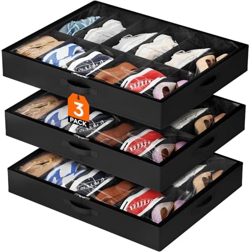 Lifewit Under Bed Shoe Storage Organizer Container, 3 Pack(12 Shoes Cells) by Lifewit