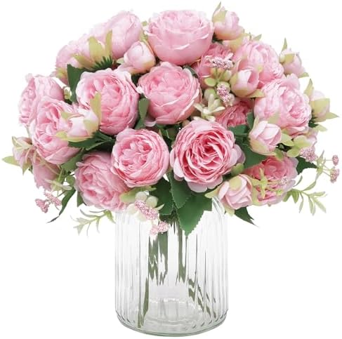 2 Packs Peonies Artificial Flowers, Light Pink Silk Artificial Peonies by MARTINEMALL