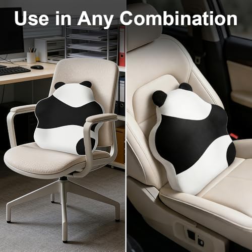 Panda Lumbar Support Pillow for Office Chair & Car Seat, Cute Animal High Density Memory Foam Back Cushion for Back Pain Relief, Ergonomic Posture Corrector Gift for Women, Kids, Coworkers - Image 3