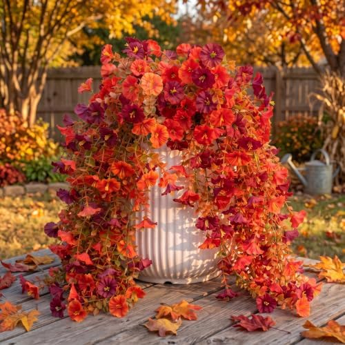 FULLMUSIC Autumn Artificial Flowers for Outdoor (Brown red) - Image 2