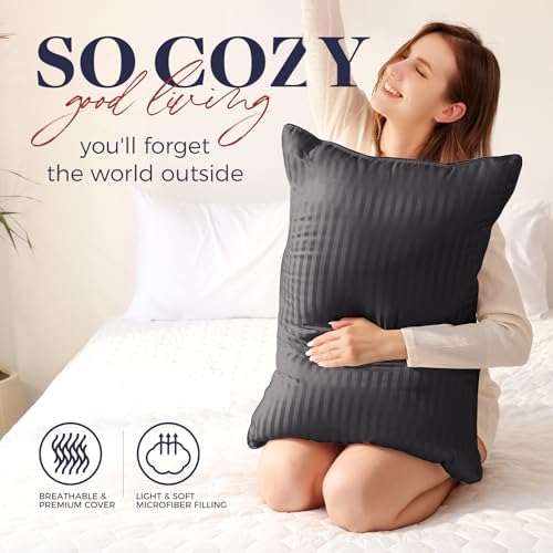 Basic Beyond Bed Pillows Queen Size Set of 4 - Down Alternative Pillows for Sleeping, Soft 20 x 28 Inches 4 Pack Queen Pillows for Back, Stomach or Side Sleepers, Black - Image 2