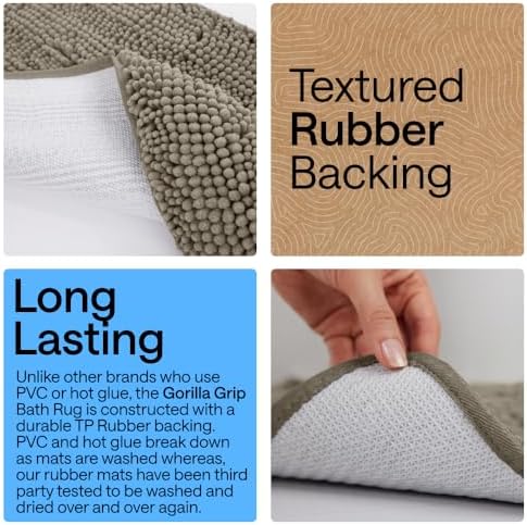 GORILLA GRIP Bath Rug Mat for Bathroom, Absorbent Chenille, 24x17 Latte - Image 3