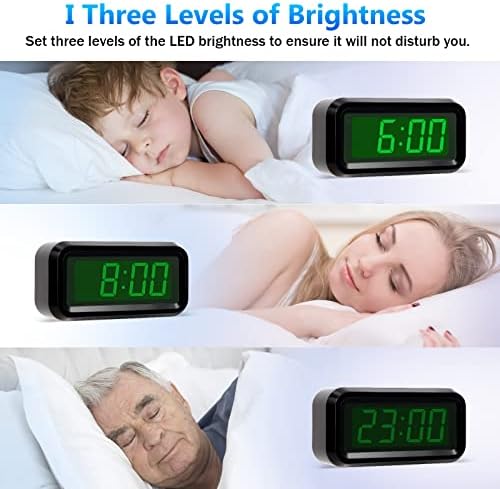 Digital Alarm Clock Battery Operated with LED Display for Bedrooms, Long Battery Life for 12 Months, 3 Brightness Adjustable, 12/24 Hour, Snooze, Black Case with Green Digits - Image 3