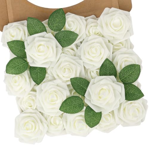 Artificial Roses Flowers Real Touch Fake Flower with Stem Decorations,25Pcs by NTNIETING