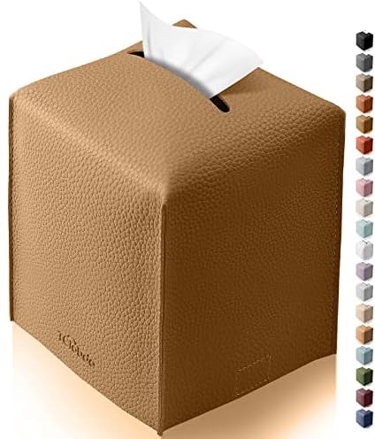 Tissue Box Cover for PU Leather, Modern Simple Solid Color Holder Square Tissue Bag, Ideal for Bathrooms,Office,Car,Nightstand,Outdoor Tent,Dining Table,5"X5"X5", Single Bronze by Tclouda