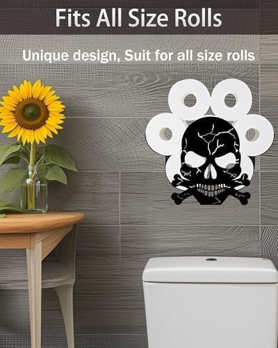 Sugar Skull Toilet Tissue Holder,Animal Paper Holders,Decorative Metal Papers Holder,Funny Toilet Animal Storage for Bathrooms,Bathroom Paper Organizer for Extra 8 Rolls Wall Mounted Art Decor - Image 5