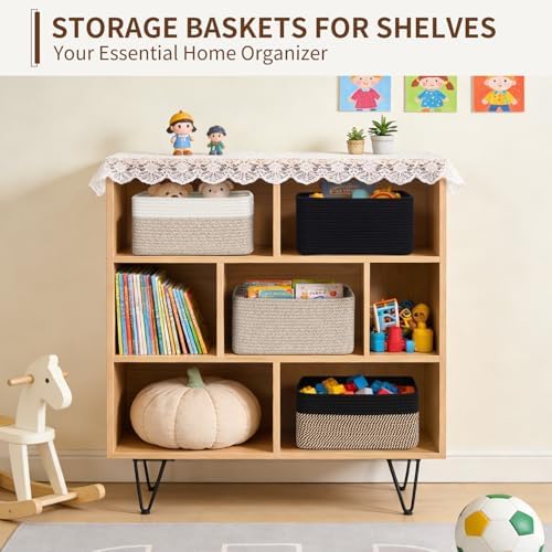 Goodpick 4 Pack Storage Baskets for Organizing Shelves, Black & Jute - Image 2