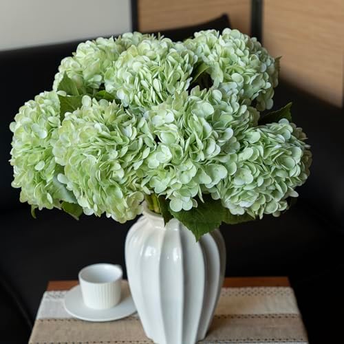 DUYONE 22" Real Soft Touch Hydrangea Artificial Flowers Realistic,Large Long Stem Fake Flowers Full Latex Faux,Wedding Bouquet,Party Home Decor,Garden Office Room Table Centerpieces Light Green 3Pcs - Image 4