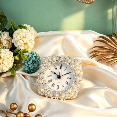 Vintage Table Clock, Silver Shelf Clock, Small Clock for Home Bedroom Office Desktop Decor - Image 3
