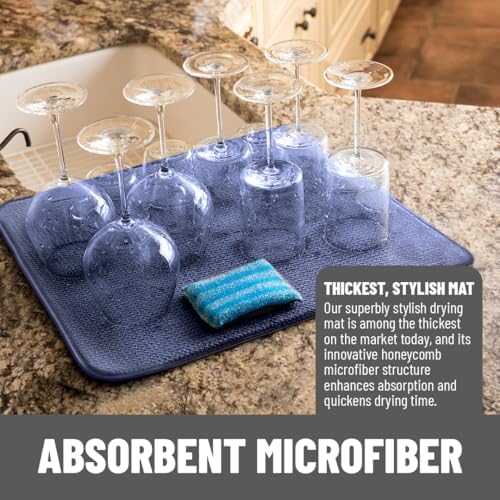 Bellemain Dish Drying Mat, Drying Matt Kitchen Counter, 16" x18" -Navy - Image 2