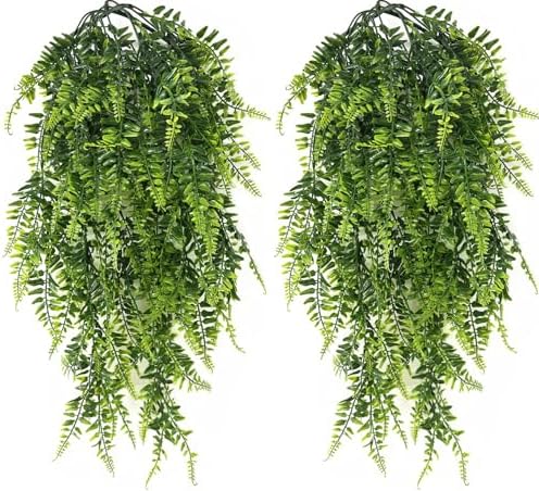 Artificial Boston Hanging Plants, Fake Ferns Ivy Plastic Plant Vine Faux Leaves UV Resistant Vines Greenery for Indoor Outdoor Bathroom Decor Office Garden Party Wedding DIY Decoration 4 Pack by PASYOU