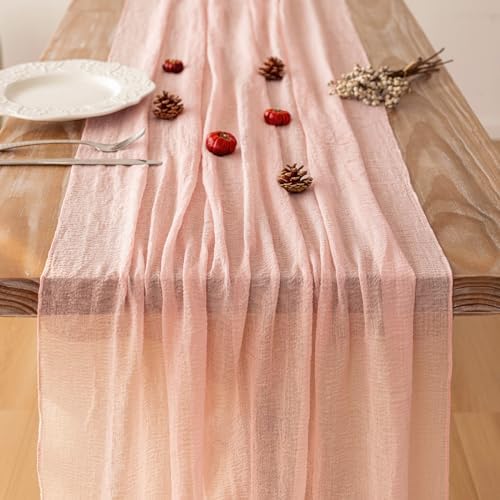 3Pcs Pink Cheesecloth Table Runner 120 Inches for Party Boho Home Decor - Image 4