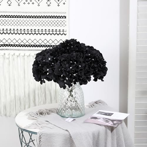 Fake Black Hydrangea Artificial Flowers - Faux Silk Hydrangeas Flowers Heads with Stems Real Touch for Home Wedding Party Table Decor(Black,Black of 10) - Image 3