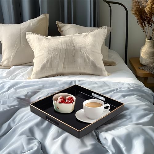 MAONAME Black Decorative Tray, Square Plastic Serving Tray with Handles - Image 2
