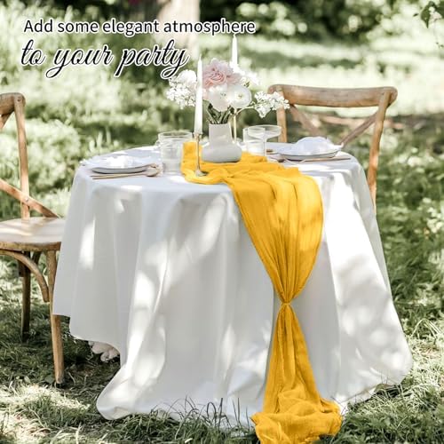 10 Pack Gold Cheesecloth Table Runner 17x108 Inch Boho Gauze Cheese Cloth Table Runners for Wedding Party Baby Shower Birthday Home Decor - Image 6
