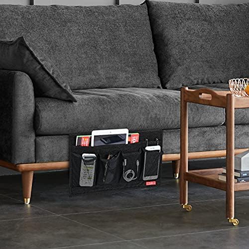 Zafit Linen 6 Pockets Bedside Caddy, Bedside Storage Organizer for Magazine, Remotes, Phone (Black) - Image 7