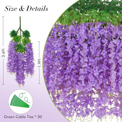 Waipfaru 12 Pack Wisteria Hanging Flowers, 3.6 Feet/Pcs Purple Wisteria Artificial Flowers, Fake Wisteria Flowers Garland, Hanging Vines for Bedroom Wedding Home Party Wall Decoration - Image 5