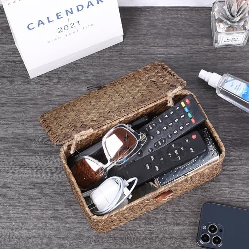 Sumnacon Small Wicker Basket with Lid,Tampon Holder for Bathroom,Coffee,XS - Image 2