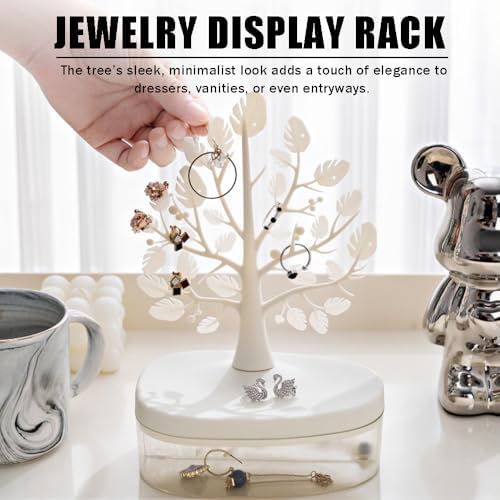 OULIGET Tree Tower Rack with Storage Box Drawer,Jewelry Display Tree Necklace Earring Organizer Holder,Double Shelf Hanging Organizer for Ring Earrings Necklace Bracelet Key - Image 4