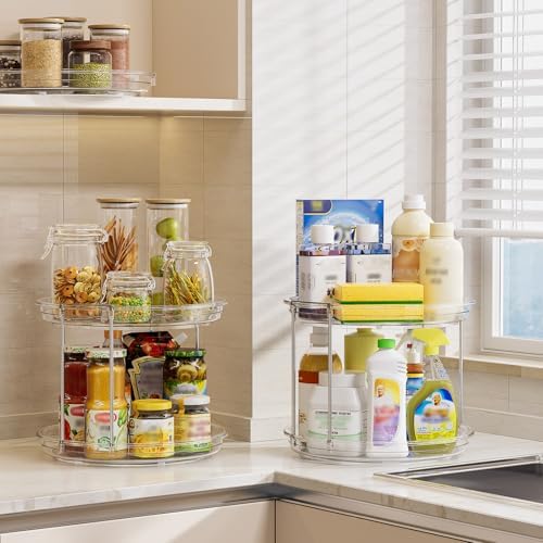 LAMU 4 Pack 10.6'' 2-Tier Lazy Susan Turntable Organizer Rotating Spice Rack Organization for Cabinet, Kitchen, Pantry, Countertop, Bathroom, Vanity, Makeup Organizer, Clear - Image 6