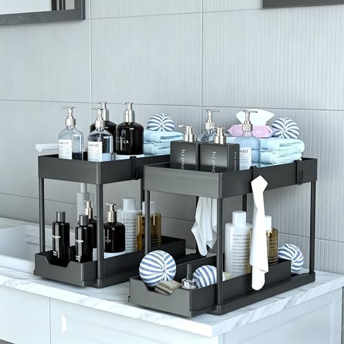 DEKAVA Under Sink Organizer 2 Pack, Bathroom Cabinet Organizer, 2 Tier Sliding Cabinet Basket Organizer Drawer, Multi-Purpose Bath Collection Baskets for Bathroom (Black) - Image 3