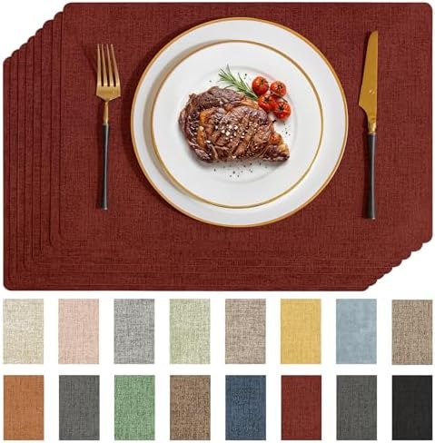 Romanstile Faux Leather Vinyl Placemats Set of 8, Red by Romanstile