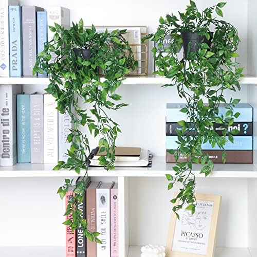Whonline 3 Pack Artificial Hanging Plants Fake Plants with Pots for House Bedroom Wall Garden Decor - Image 4