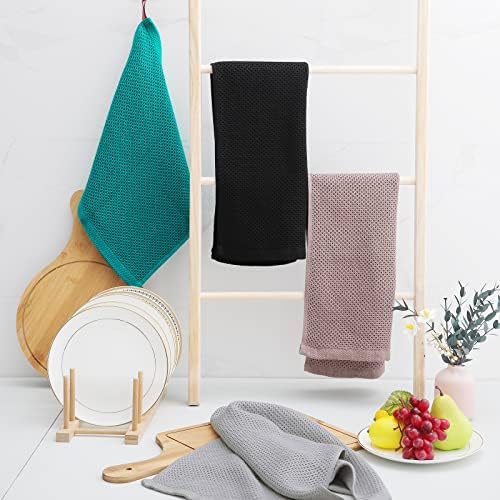 Homaxy 100% Cotton Waffle Weave Kitchen Dish Towels 6-Pack, Black - Image 6