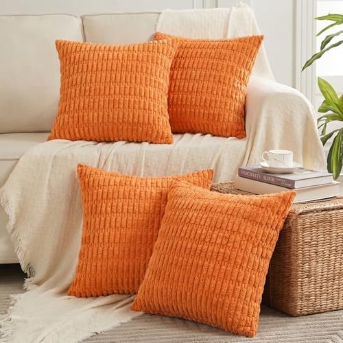 Fancy Homi 4 Packs Decorative Throw Pillow Covers for Living Room Couch Bed, Modern Farmhouse Boho Home Décor Accent Cushion Case, 26" x 26", Orange by Fancy+Homi