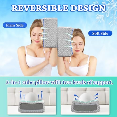 HARBOREST Cooling Cube Pillow - Side Sleeper Pillow for Neck and Shoulder Pain, Memory Foam Pillow Cube Pro with Adjustable Firmness,12"x12"x5", Grey - Image 4