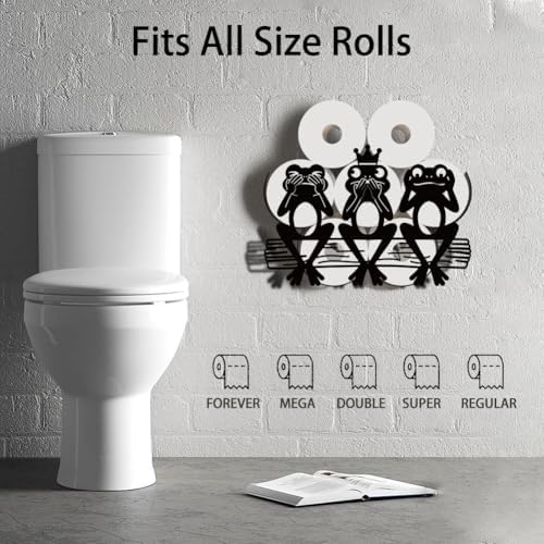 WADORN Funny Frogs Metal Toilet Paper Holder for Extra 8 Rolls, Black Toilet Tissue Storage Decorative Toilets Paper Rolls Organizer Wall Mounted for Bathrooms Home Housewarming Gifts - Image 3