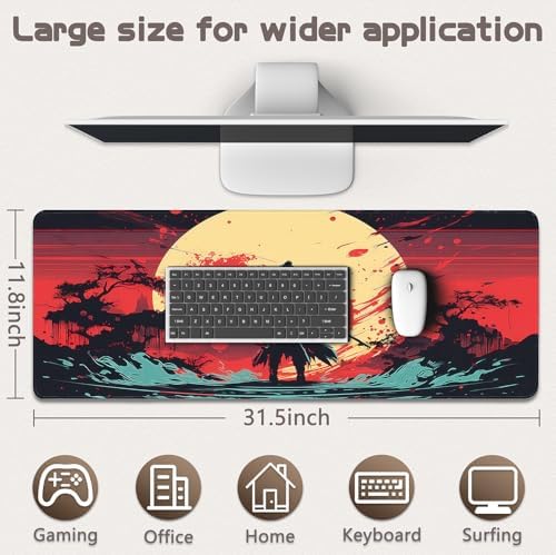 Gaming Mouse Pad - (31.5"×11.8") Japanese Samurai Large Mouse Pads for Desk - Desk Mat for Keyboard and Mouse with Non-Slip Base, Desks Pad Matfor Game/Office & Home - Image 5