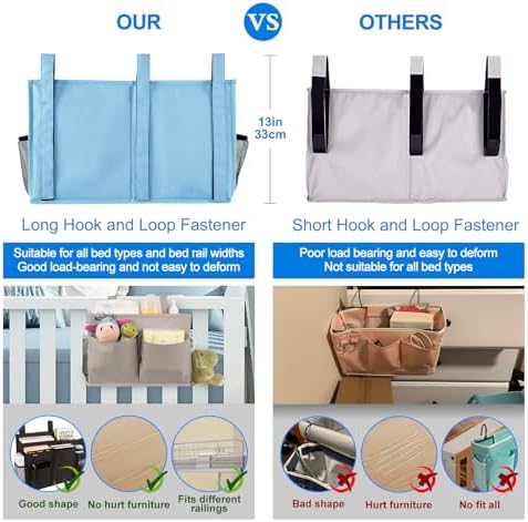 Surblue Bedside Caddy Hanging Bed Organizer Storage Bag Pocket for Bunk and Hospital Beds, College Dorm Rooms Baby Bed Rails, Camp 8 Pockets, (Large, Skyblue) - Image 4